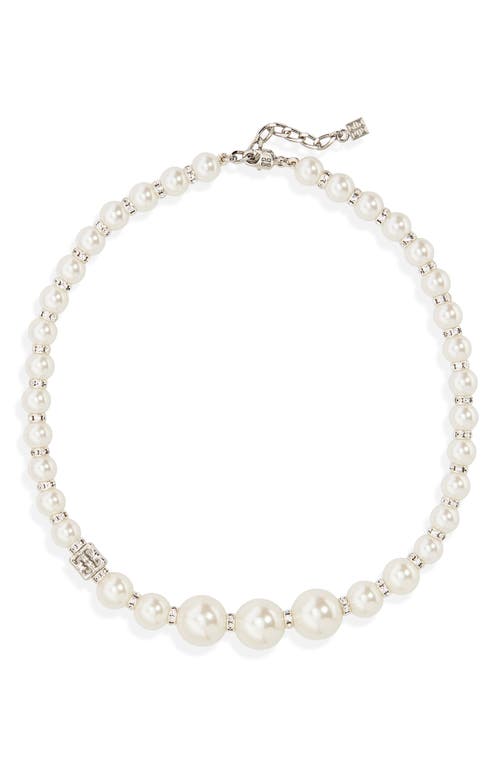 Imitation Pearl & Crystal Necklace in Off White/Silver