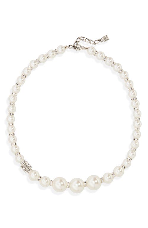 Shop Givenchy Imitation Pearl & Crystal Necklace In Off White/silver