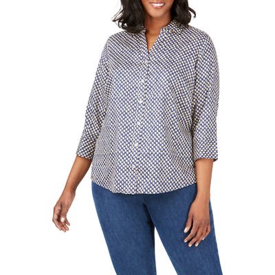 Plus Size Foxcroft Mary Shadow Dot Print Shirt, Blue