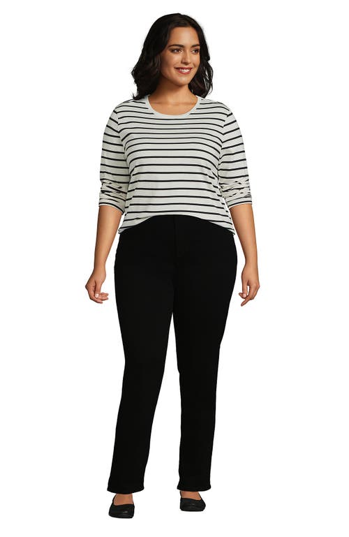 Shop Lands' End Plus Size Relaxed Supima Cotton Long Sleeve Crew Neck T-shirt In Ivory/black Breton Stripe