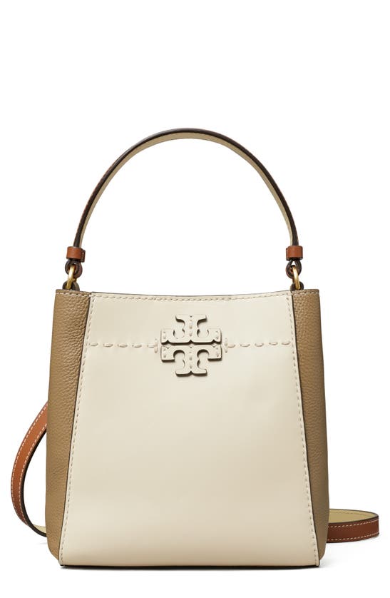 Tory Burch Mcgraw Colorblock Leather Bucket Bag In New Cream ...