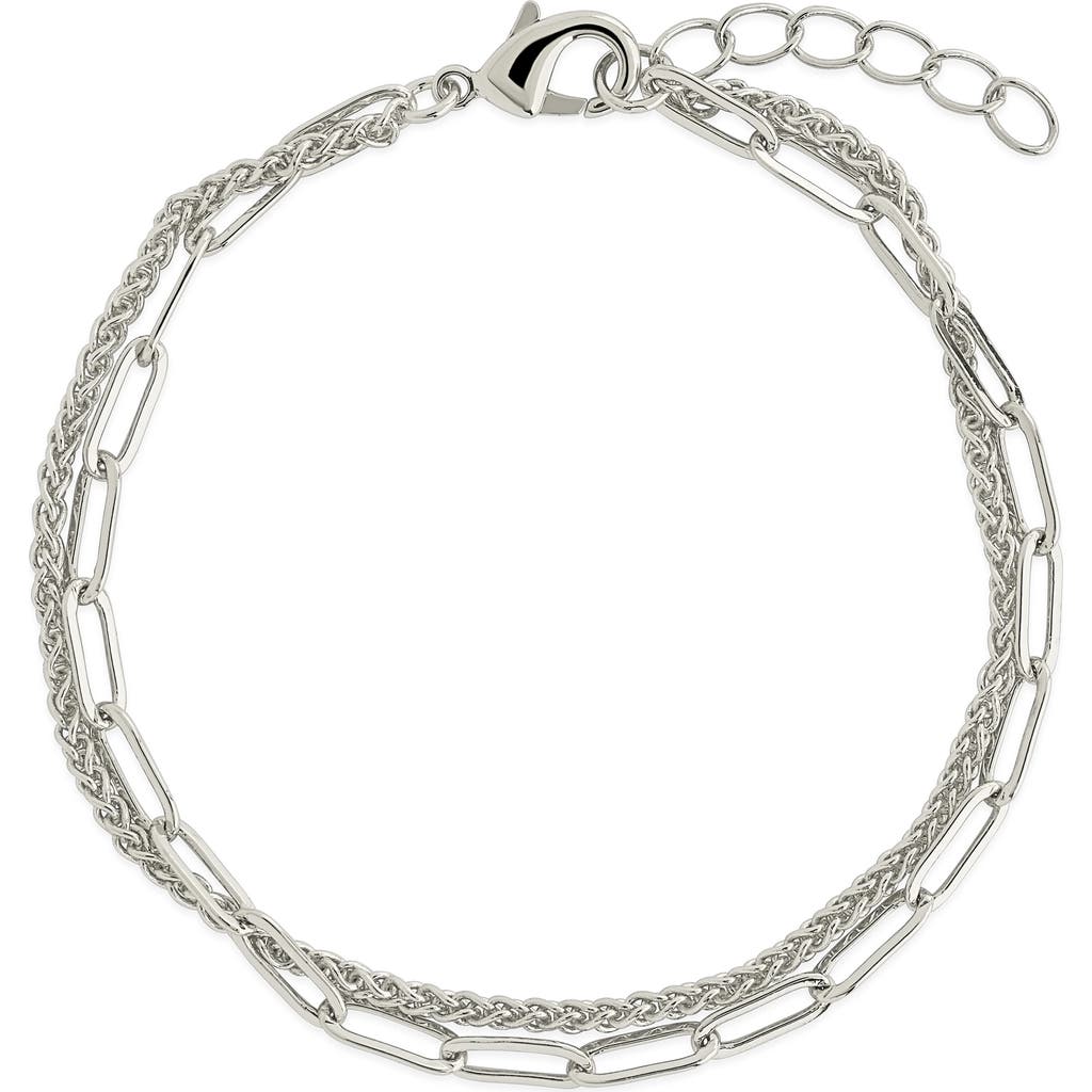 Sterling Forever Emery Layered Paper Clip & Curb Chain Bracelet In Silver