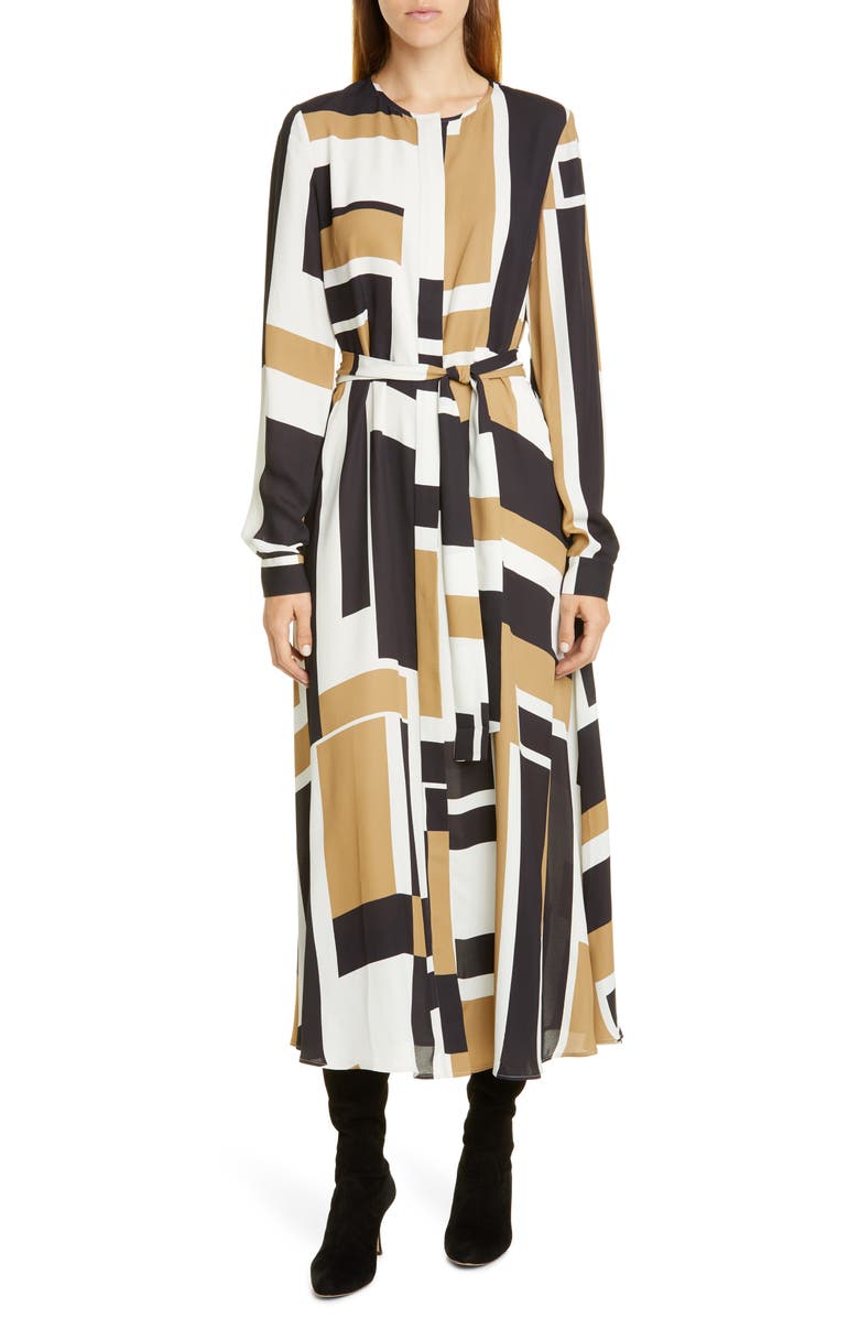 Emberley Graphic Block Long Sleeve Midi Shirtdress