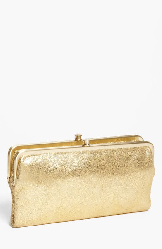 Hobo 'lauren' Leather Double Frame Clutch In Distressed Gold