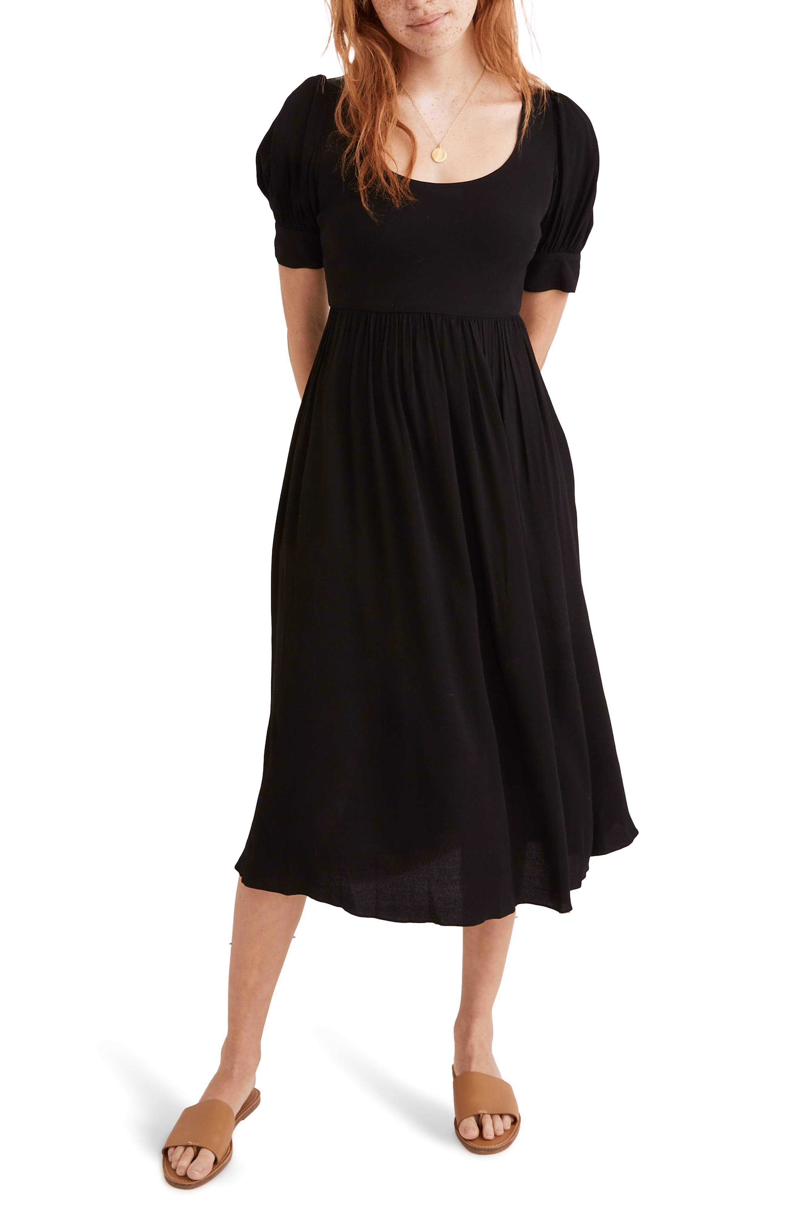 Madewell Puff Sleeve Scoop Midi Dress 