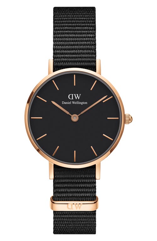 Daniel Wellington Classic Petite Nato Strap Watch, 28mm In Black/rose Gold
