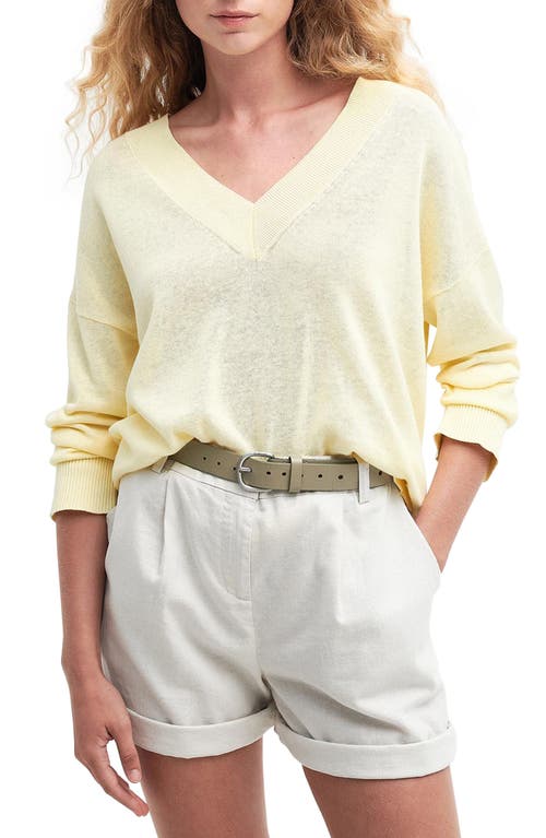 Annie Linen & Cotton V-Neck Sweater in Lemon Souffle