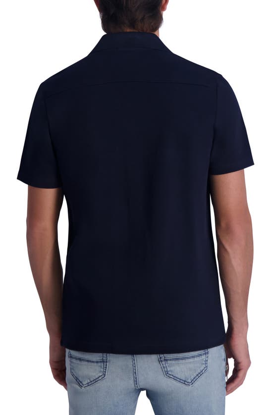 Shop Karl Lagerfeld Paris Slim Fit Short Sleeve Button-up Camp Shirt In Navy