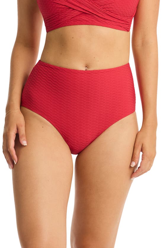 Sea Level Honeycomb High Waist Bikini Bottoms In Red