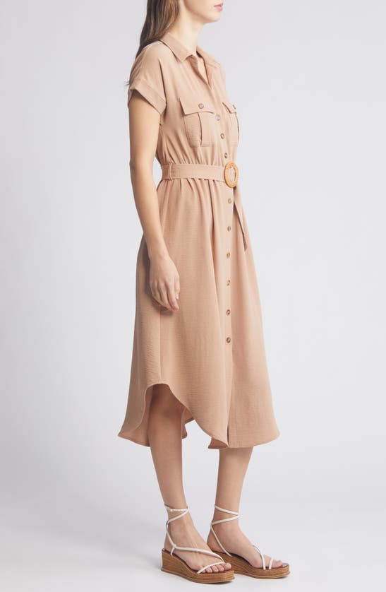 Shop Zoe And Claire Belted Short Sleeve Shirtdress In Mocha