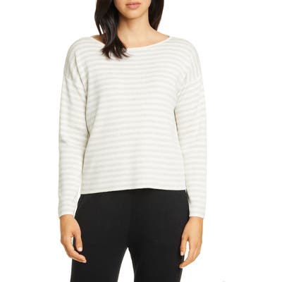 Eileen Fisher Faint Stripe Boatneck Top, White