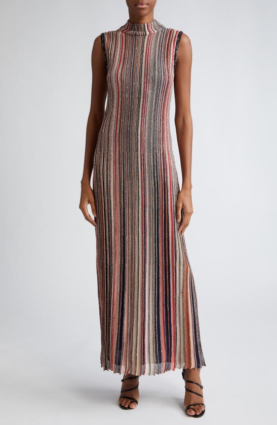 Shop Missoni Sequin Metallic Stripe Gown In Multicolor Black Rust Beige