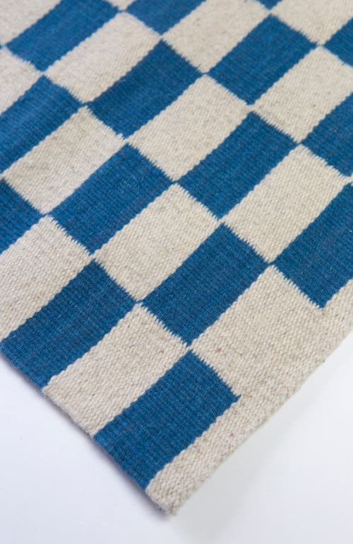 Archive New York Zapotec Checkered Handwoven Flatweave Wool Rug In Blue And Ivory