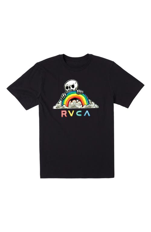 Shop Rvca Kids' Rainbow Skull Cotton Graphic T-shirt In Black