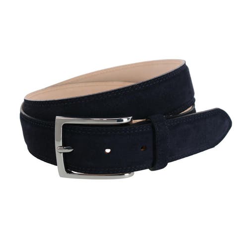 Trafalgar Armando Italian Suede 35mm Feathered Edge Belt in Navy Blue 