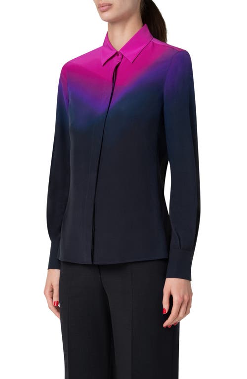 Shop Akris Above Purple Print Silk Crepe Button-up Shirt In Purple-magenta