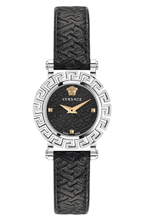 Versace Greca Glam Leather Strap Watch