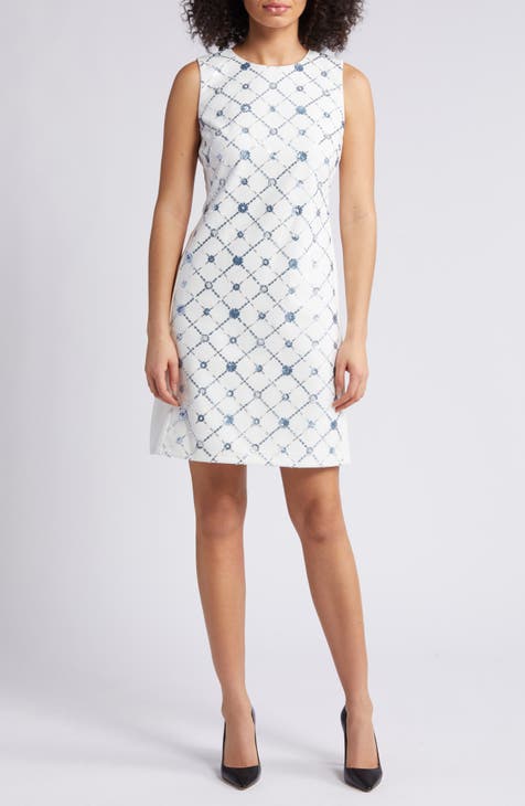 THE SHIFT DRESS in WHITE HONEYCOMB PIQUE COTTON