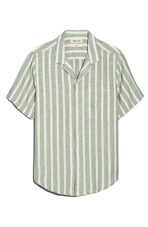 Madewell Short Sleeve Linen Stripe Woven Aloe Green Stripe In Dried Aloe