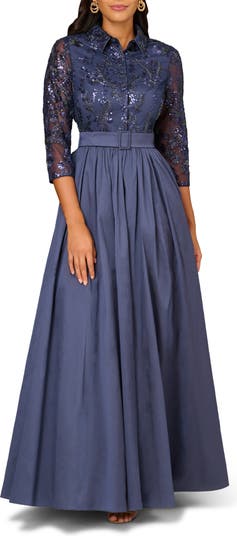 Aidan Mattox by Adrianna Papell Sequin Belted Taffeta Ballgown