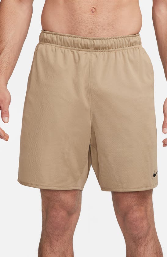 Shop Nike Dri-fit 7-inch Brief Lined Versatile Shorts In Khaki/ Black