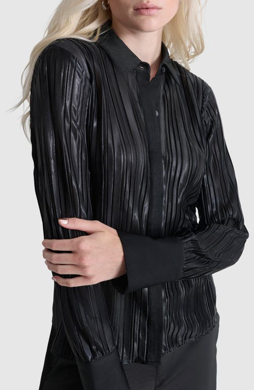 Shop Dkny Foil Pleated Button-up Shirt In Black