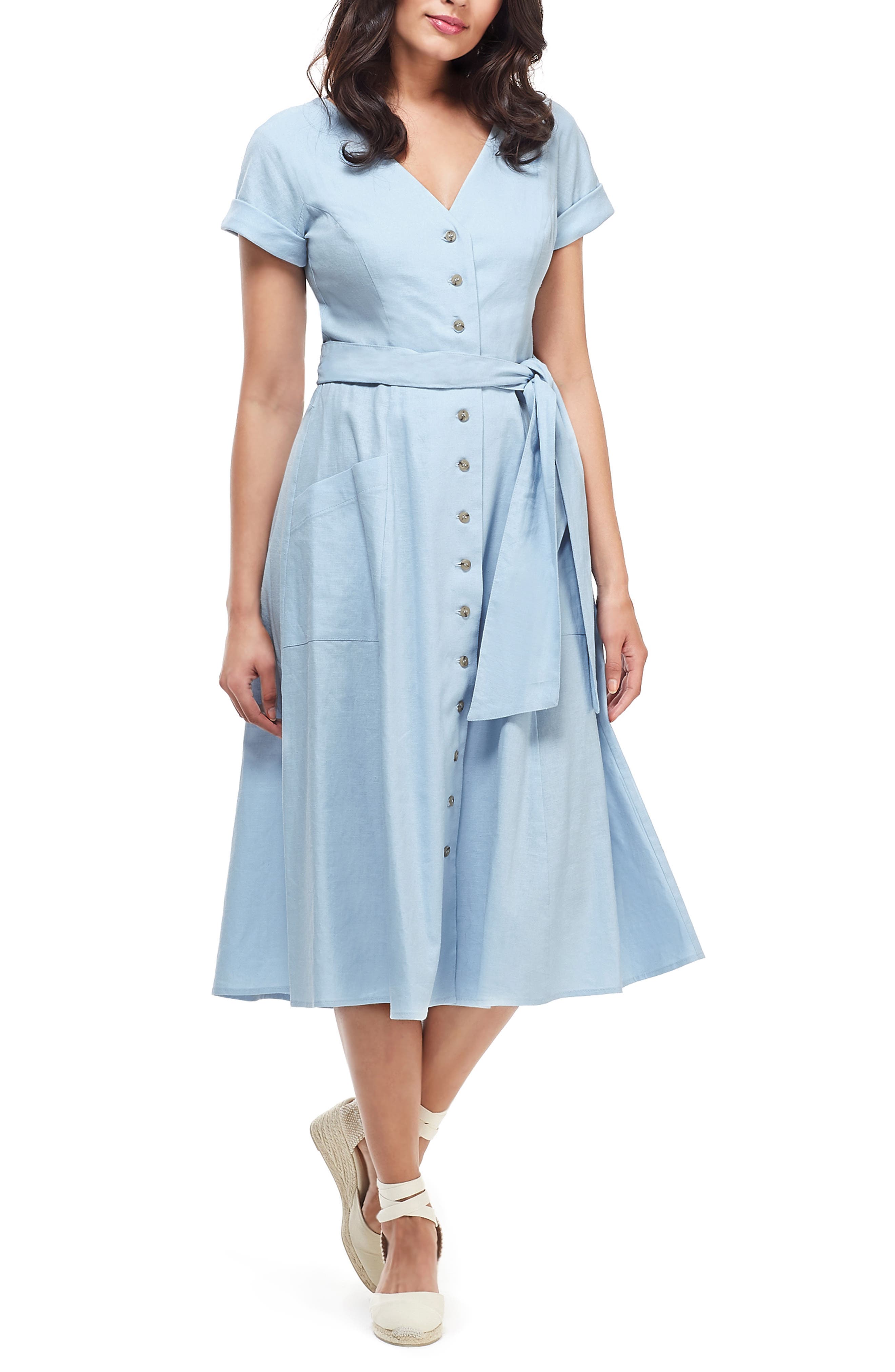 button front linen dress