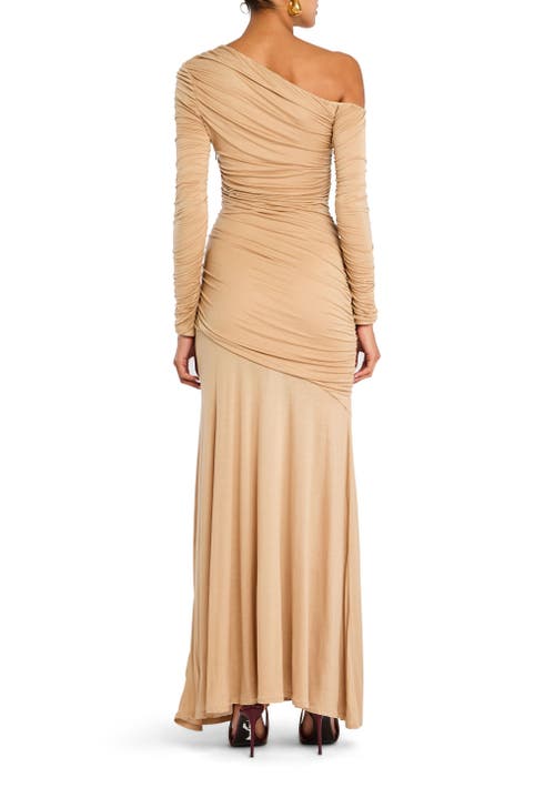 Shop Ser.o.ya Persephone Ruched Maxi Dress In Tan