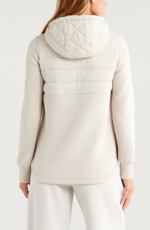 Shop Zella Hybrid Quilted Scuba Hooded Jacket In Grey Moonbeam