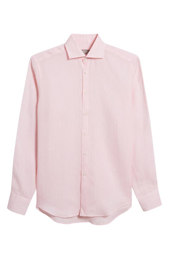 Shop Canali Solid Linen Dress Shirt In Pink