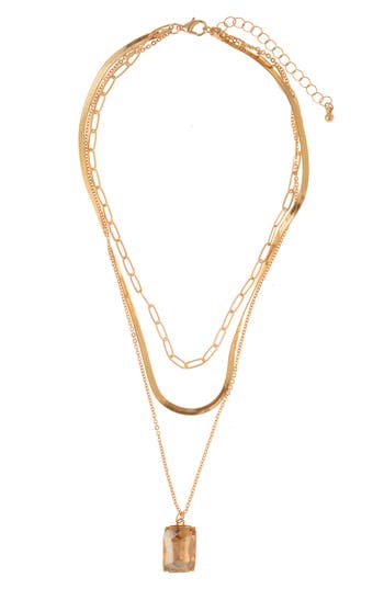 Zaxie By Stefanie Taylor Crystal Pendant Layered Chain Necklace In Gold