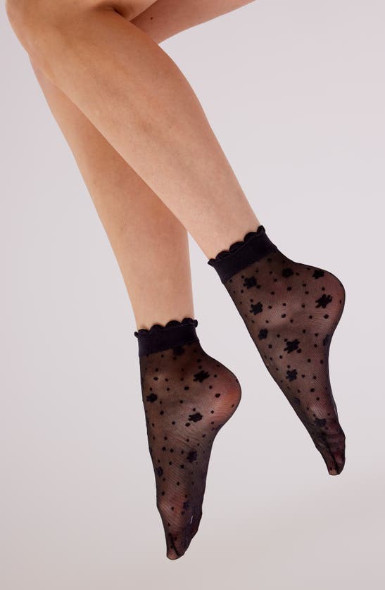 Shop Pretty Polly Delicate Scalloped Sheer Ankle Socks In Black