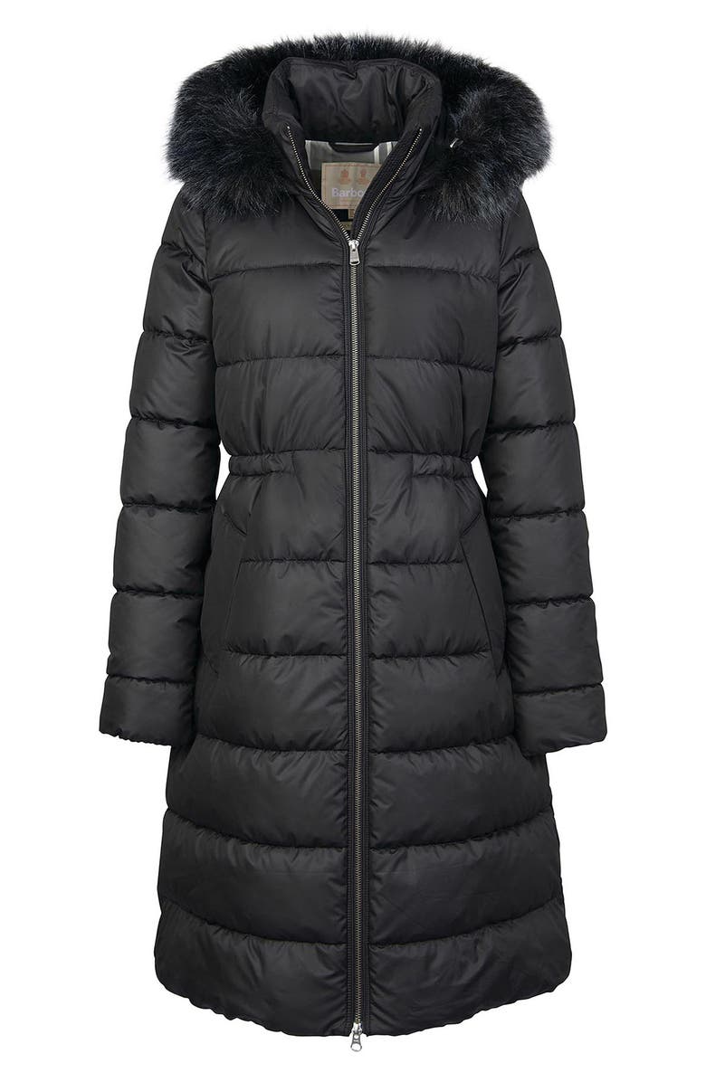 Barbour Francesca Quilted Hooded Puffer Coat with Faux Fur Trim ...