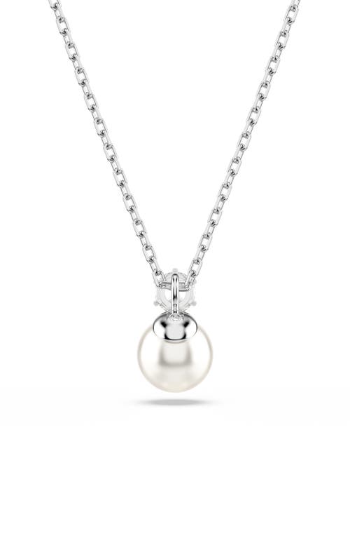 Swarovski Matrix Pendant, Crystal Pearl, Round Cut, White, Rhodium Plated Necklace In Silver/white