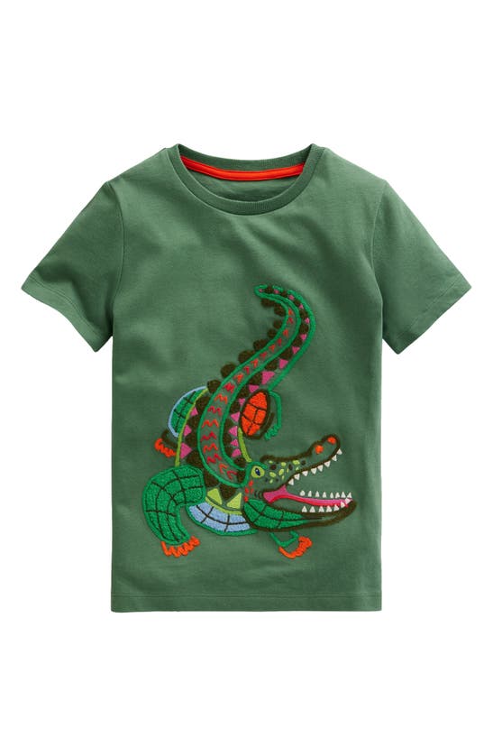 Shop Mini Boden Kids' Crocodile Bouclé Cotton T-shirt In Rosemary Green Crocodile