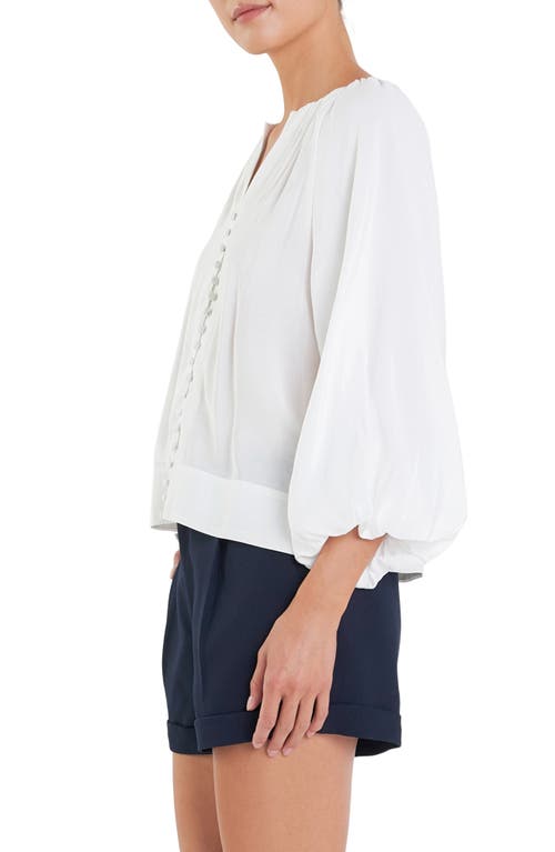 English Factory Gathered Front Button Top In Off White