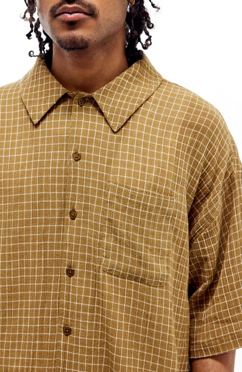 Shop Bdg Urban Outfitters Check Cotton Camp Shirt In Camel