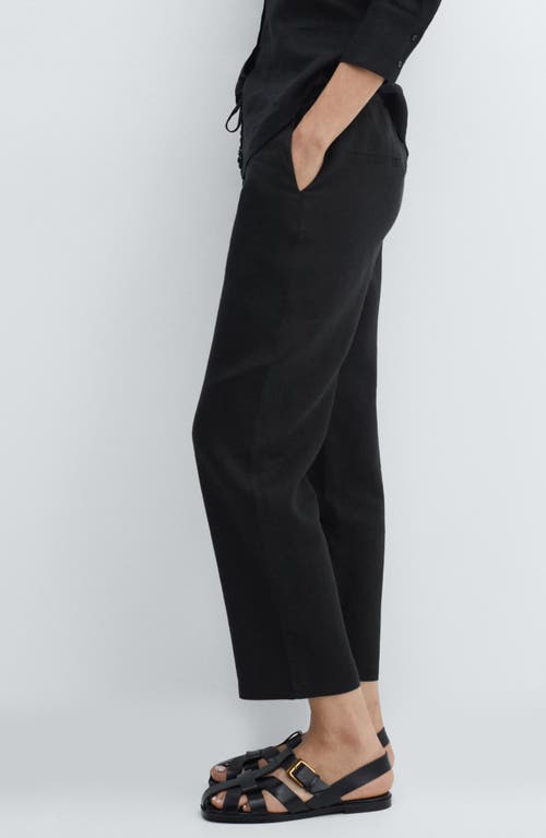 Shop Mango Linen Drawstring Pants In Black