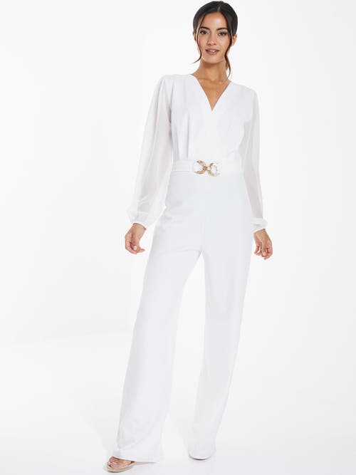 Shop Quiz Chiffon Buckle Palazzo Jumpsuit In White