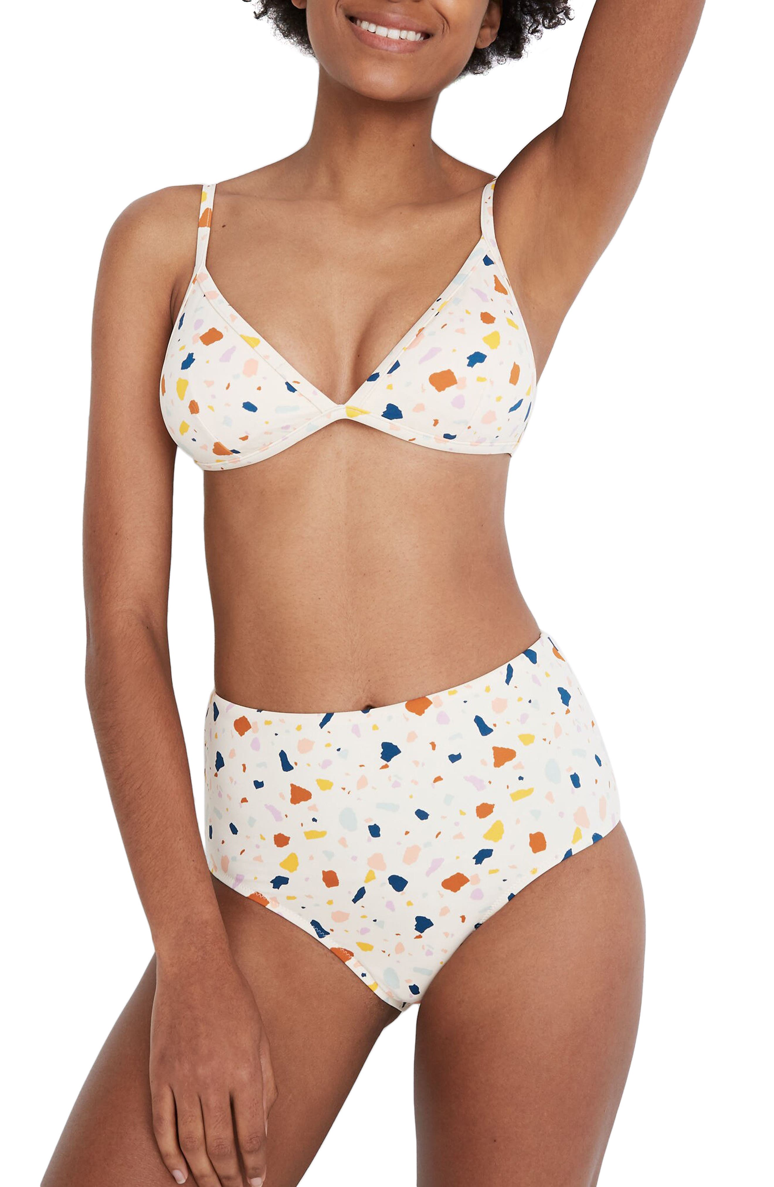 Madewell Second Wave Terrazzo Retro High Waist Bikini Bottoms, White