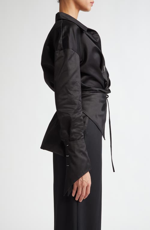 Grace Ling Cotton Sateen Wrap Shirt In Black
