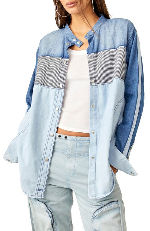 Free People Moto Colorblock Cotton Button-Up Shirt at Nordstrom,