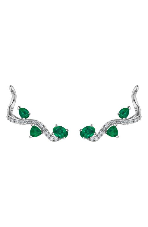 Mirage Emerald & Diamond Ear Crawlers in White Gold