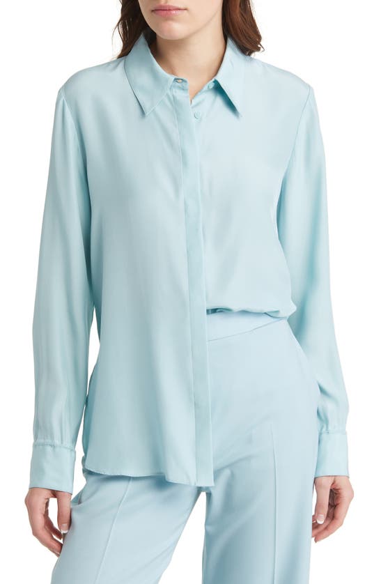 Argent Silk Charmeuse Blouse In Dusty Blue