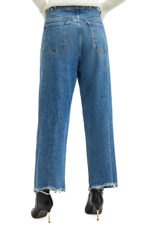 Shop Allsaints Blake Straight Leg Fray Crop Jeans In Mid Indigo