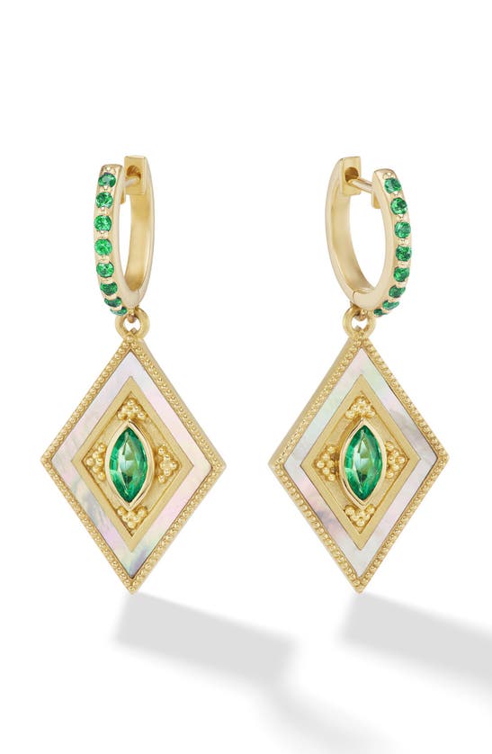 Shop Orly Marcel Adjna Emerald & Mother-of-pearl Drop Earrings In Green