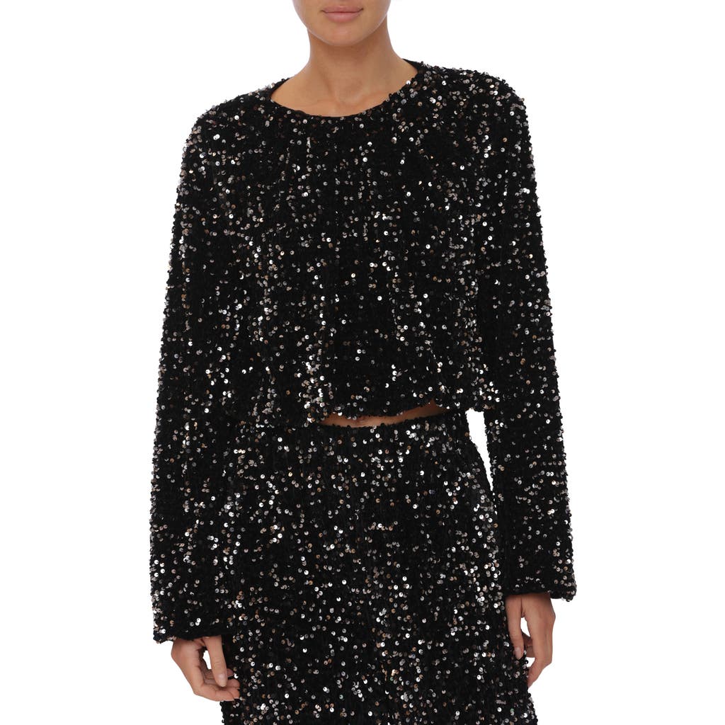 AVEC LES FILLES AVEC LES FILLES SEQUIN LONG SLEEVE CROP BLOUSE