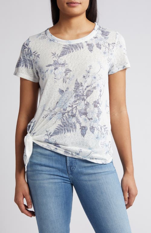 Side Tie T-Shirt in Ivory/Dk Denim Floral
