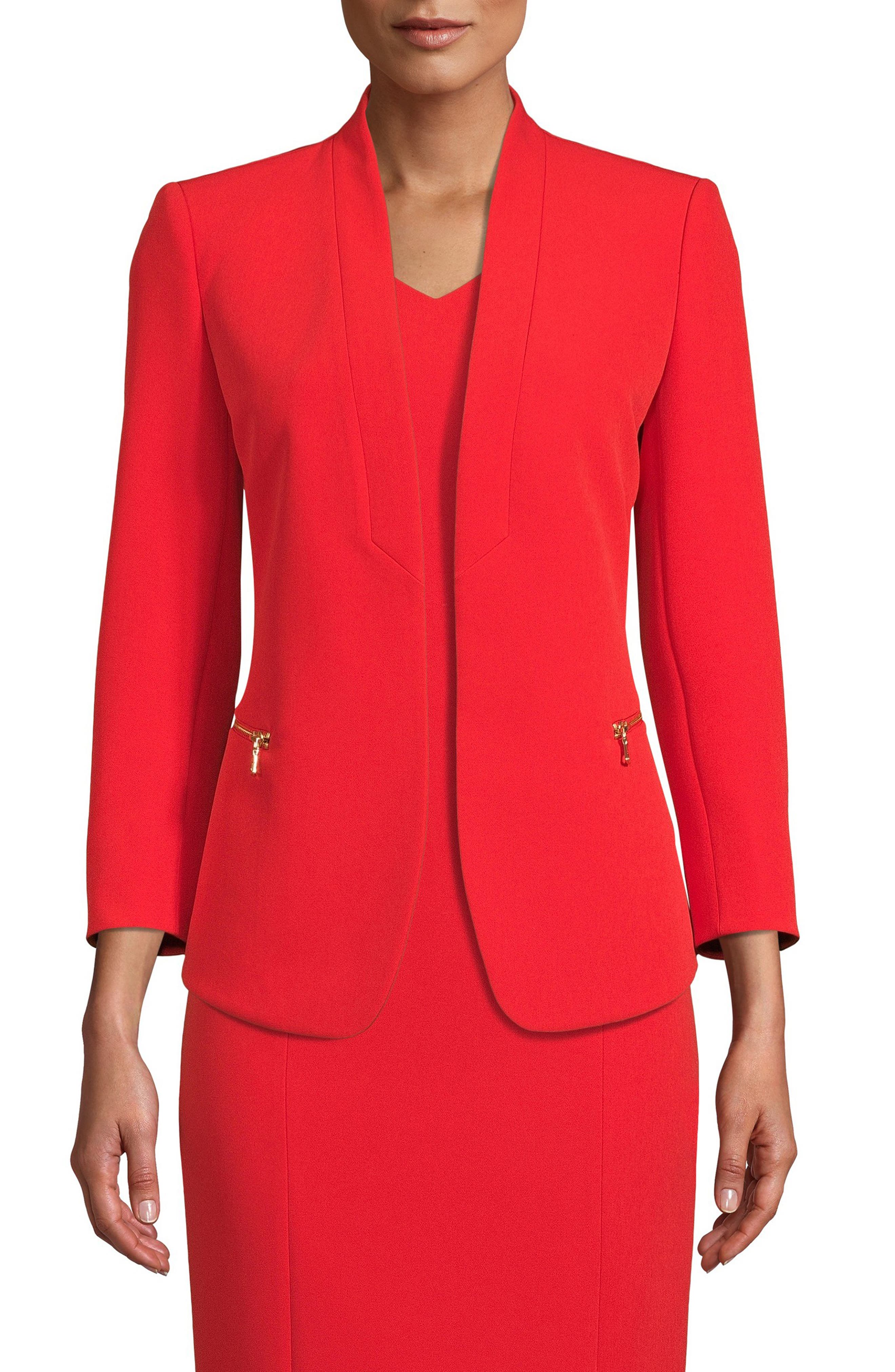 red fitted blazer ladies