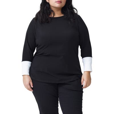 Plus Size Universal Standard Rhine Colorblock Cuff Tee, Size M (18W-20W) Petite Plus - Black